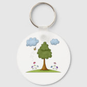 Bee and Tree Natuur Scene met Bloemen en Wolken Sleutelhanger (Voorkant)