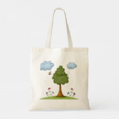 Bee and Tree Natuur Scene met Bloemen en Wolken Tote Bag (Achterkant)