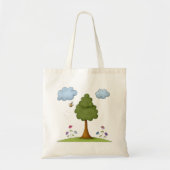 Bee and Tree Natuur Scene met Bloemen en Wolken Tote Bag (Voorkant)