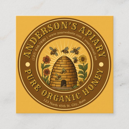 Bee Apiary Honey  Label Sjabloon (Voorkant)