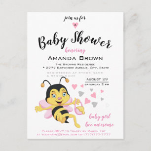 Bee Awesome Baby Girl Shower Invitation  