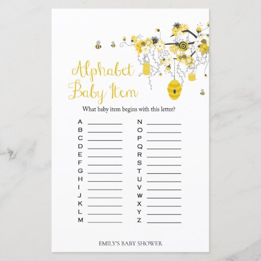 Bee Baby shower Game - ABC-baby (Voorkant)