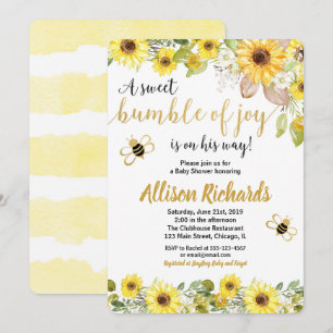 Bee baby shower invitation garçon jaune bourdon