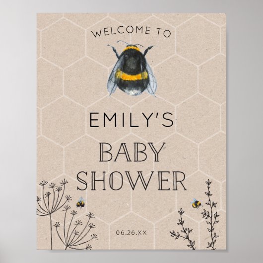 Bee Baby shower Natural Welcome Sign Poster (Voorkant)