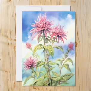 Bee Balm Flowers op een zomerse dag Waterverf Feestdagenkaart