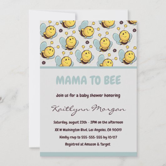 Bee bébé douche invitations maman à bee Bumblebee (Devant)