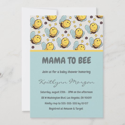 Bee bébé douche invitations maman à bee Bumblebee (Devant)