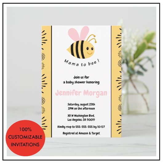Bee bébé douche invitations maman à bee Bumblebee