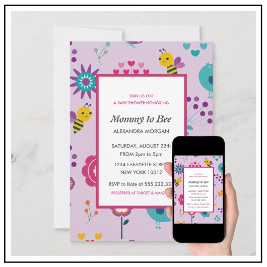 Bee bébé douche invitations maman à être Floral