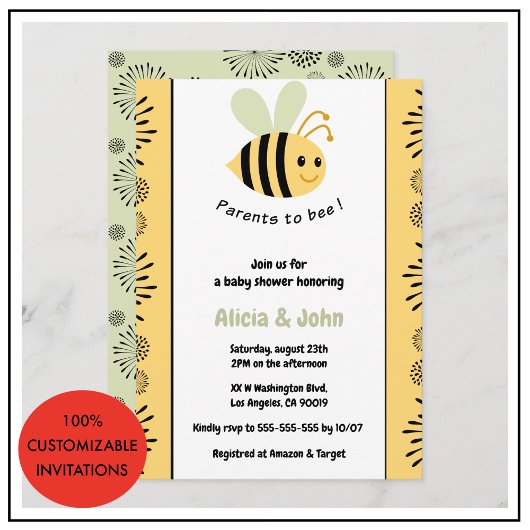 Bee bébé invitations douche coed bumblebee