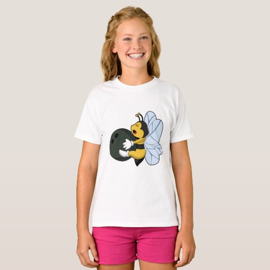 Bee bij Bowling met Bowling-bal T-shirt (Voorkant volledig)