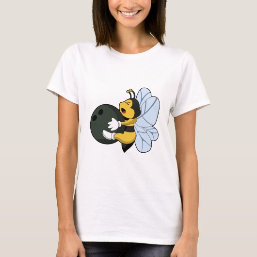Bee bij Bowling met Bowling-bal T-shirt (Voorkant)