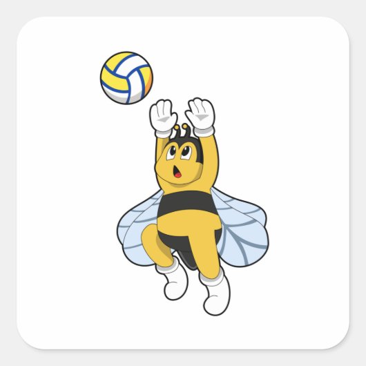 Bee bij volleybalsport vierkante sticker (Voorkant)