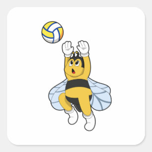 Bee bij volleybalsport vierkante sticker