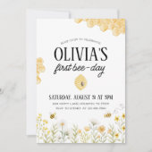 Bee Birthday First Bee Day Invitation Kaart (Voorkant)