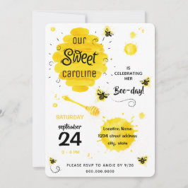 BEE Birthday Party Invitation Honey Bee day yellow Kaart
