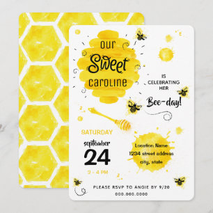 BEE Birthday Party Invitation Honey Bee day yellow Kaart