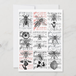 Bee bloemen Blad Muzieknotities Collage Art Bedankkaart