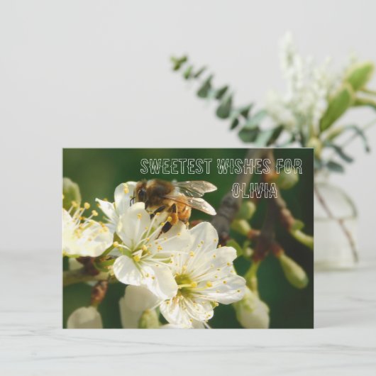 Bee & Blossom | Personalized Name Greeting Car Informatiekaartje (Staand voorkant)