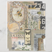 Bee Botanische Vintage Ephemera Scrapbook Papier (Voorkant / Achterkant)