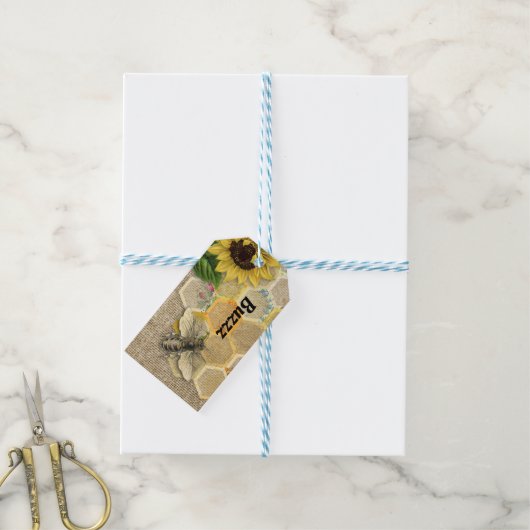Bee Buzz Honeycomb Bedankt Cadeau Label Cadeaulabel (Met Touw)