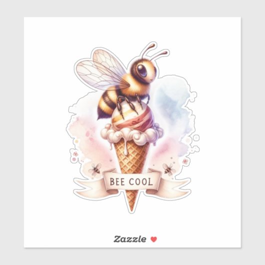 Bee Cool- Bee on Ice Cream Cone Sticker (Vel)