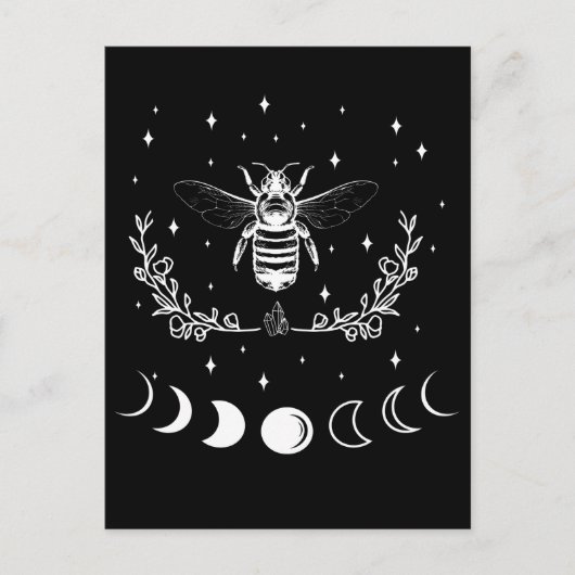 Bee Crescent Moon Witchcraft Wicca Gothic Insect Briefkaart (Voorkant)