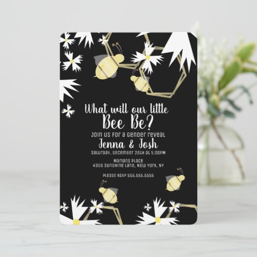 Bee Daisy en bloemige geslacht onthulling Kaart (Staand voorkant)