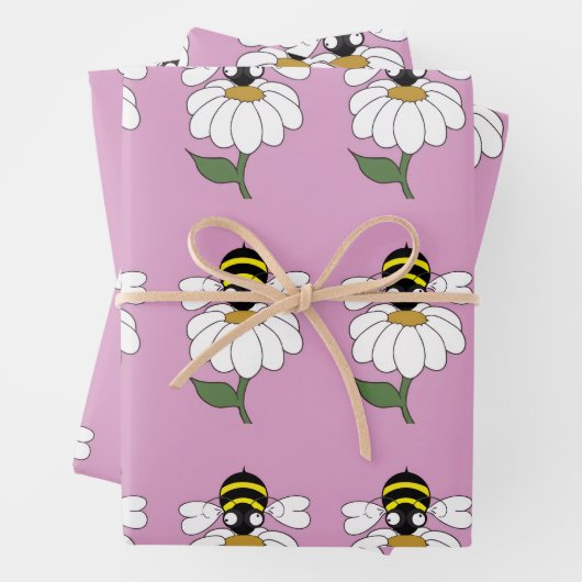 Bee Daisy Wrapping Paper (Set van 3) (In situ)