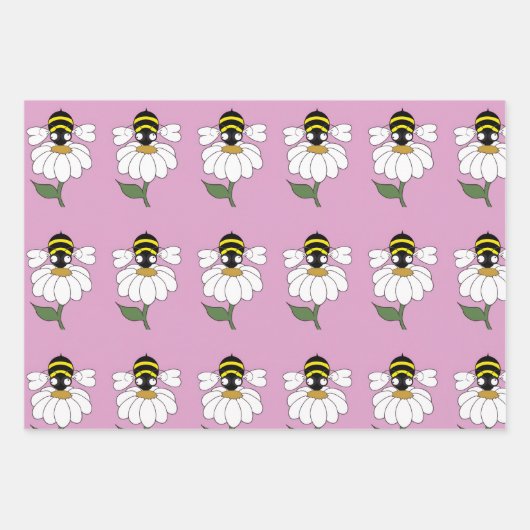 Bee Daisy Wrapping Paper (Set van 3) (Voorkant)