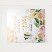 Bee Day Bumblebee Verjaardag roze bloemenbanner Wandkleed (Voorkant (horizontaal))