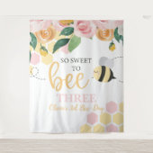 Bee Day Bumblebee Verjaardag roze bloemenbanner Wandkleed (Voorkant)