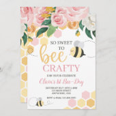 Bee Day bumblebee Verjaardag roze bloemig Kaart (Voorkant / Achterkant)