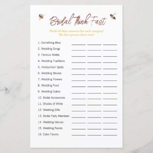 Bee "Denk snel" Vrijgezellenfeest spel (Voorkant)