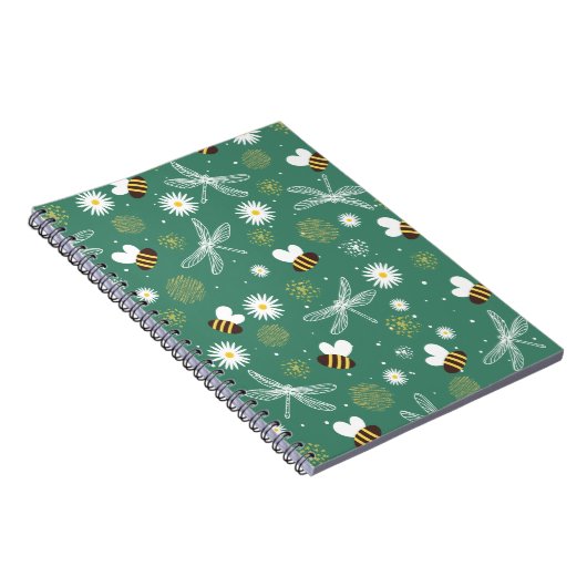 Bee, Dragonfly and Flower Spiral Notebook Notitieboek (Rechterzijde)