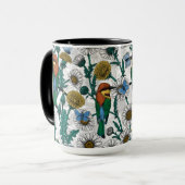 Bee-eaters, blue butterflies and daisies on white mok (Voorkant links)