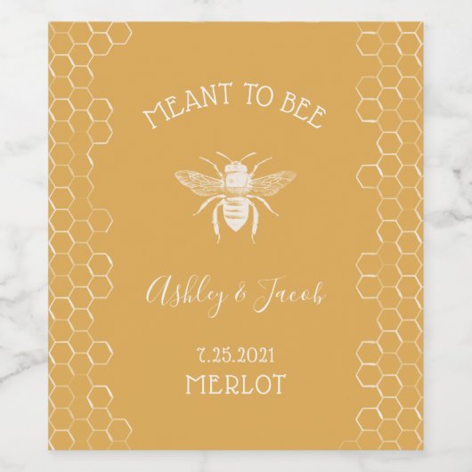 Bee- en Golden Honeycomb-patroon Wijn Etiket (Enkel label)