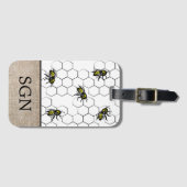 Bee en Honeycomb Faux Burlap | Monogram Bagagelabel (Voorkant (horizontaal))