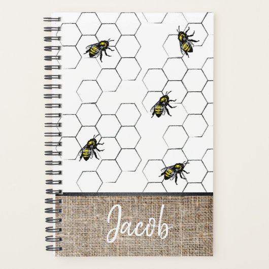 Bee en Honeycomb Faux Burlap | Monogram Planner (Voorkant)