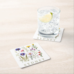  Bee en Wild Flowers modern Vierkante Kartonnen Onderzetter