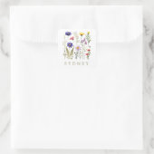  Bee en Wild Flowers modern Vierkante Sticker (Tas)