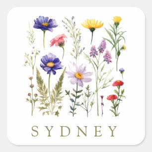 Bee en Wild Flowers modern Vierkante Sticker