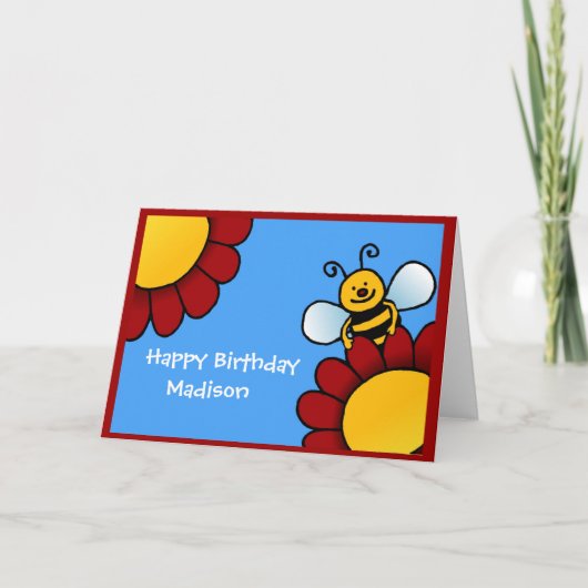 bee et fleurs Bonne carte d'anniversaire (Devant)