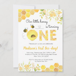 Bee First 1st Birthday party invitations Boy Girl