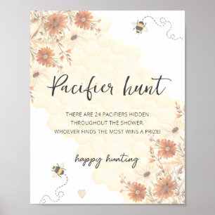 Bee floral pacifier hunt baby shower game poster