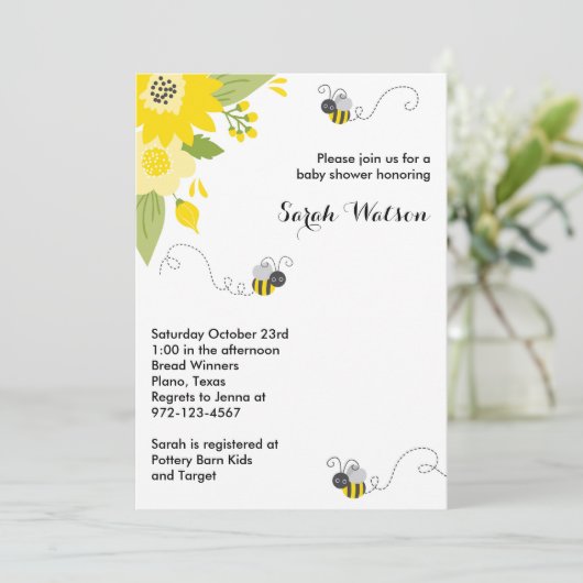 Bee Garden Baby Shower Invitations (Debout devant)