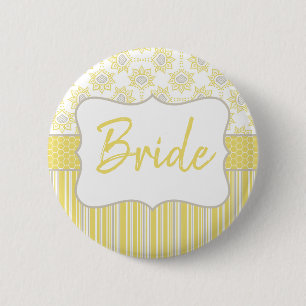 Bee Geel en Grijze geometrische bride Ronde Button 5,7 Cm