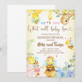 Bee gender reveal invite, bumblebee, honeybee. kaart (Voorkant / Achterkant)
