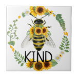Bee Genre Tournesols Peint Carrelage en céramique<br><div class="desc">Carrelage en céramique d'abeille et tournesols peints pour encourager et promouvoir la bonté.</div>
