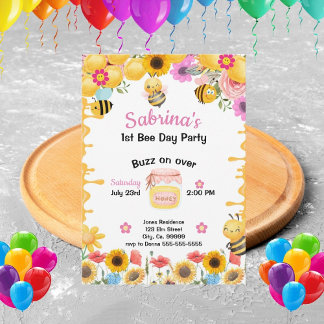 Bee Girls 1st Birthday Invitation